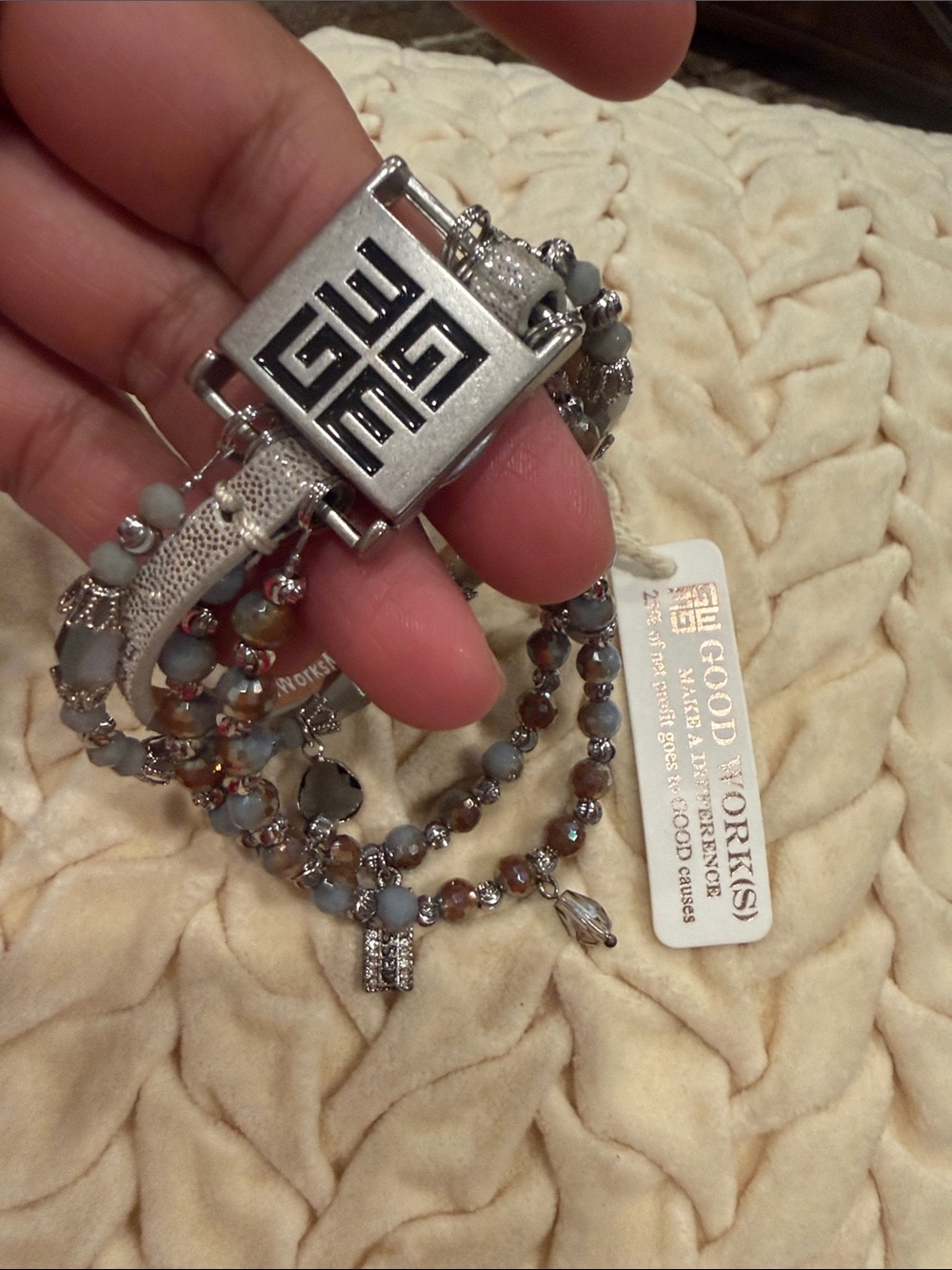 Good Works Gray Multi-Strand Beaded Bracelet with Silver Accent Clasp